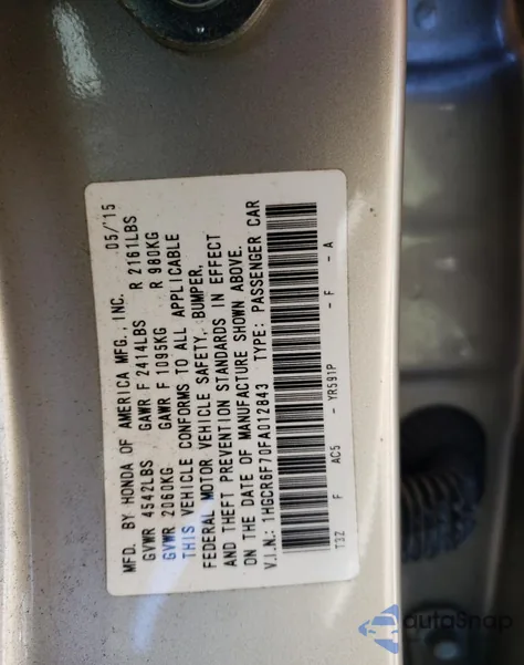 2015 Honda Accord Touring Hybrid from USA, damaged, VIN 1HGCR6F70FA012843